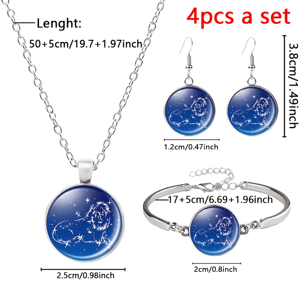4pc Lion Constellation Jewellery Set, Necklace, Bracelet, Earrings